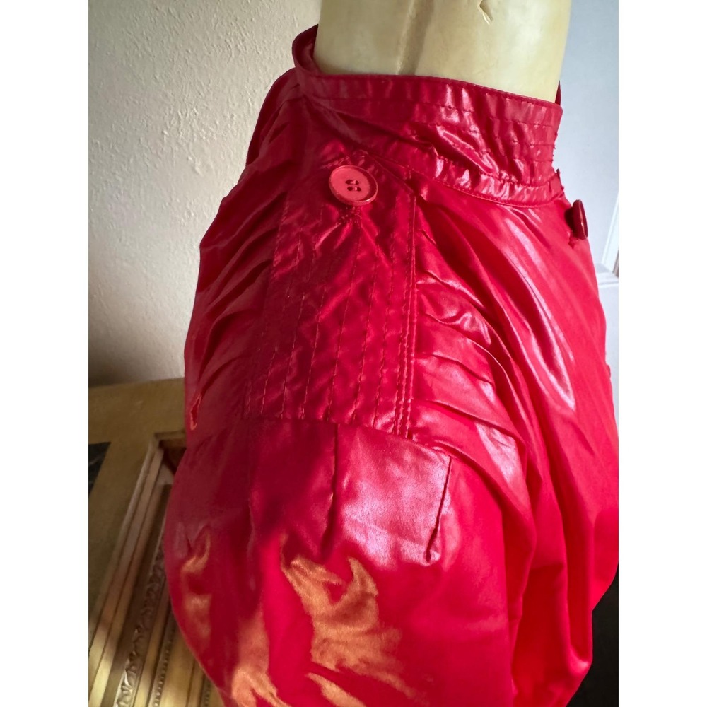Vintage Cuddlecoat New York Red High Shine Trench Coat Mandarin Collar Belted - Picture 4 of 8